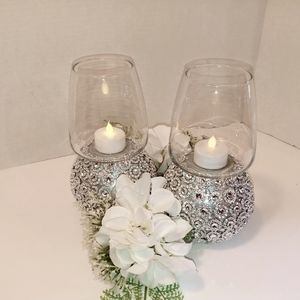 2 Flower Rhinestone Candleholders